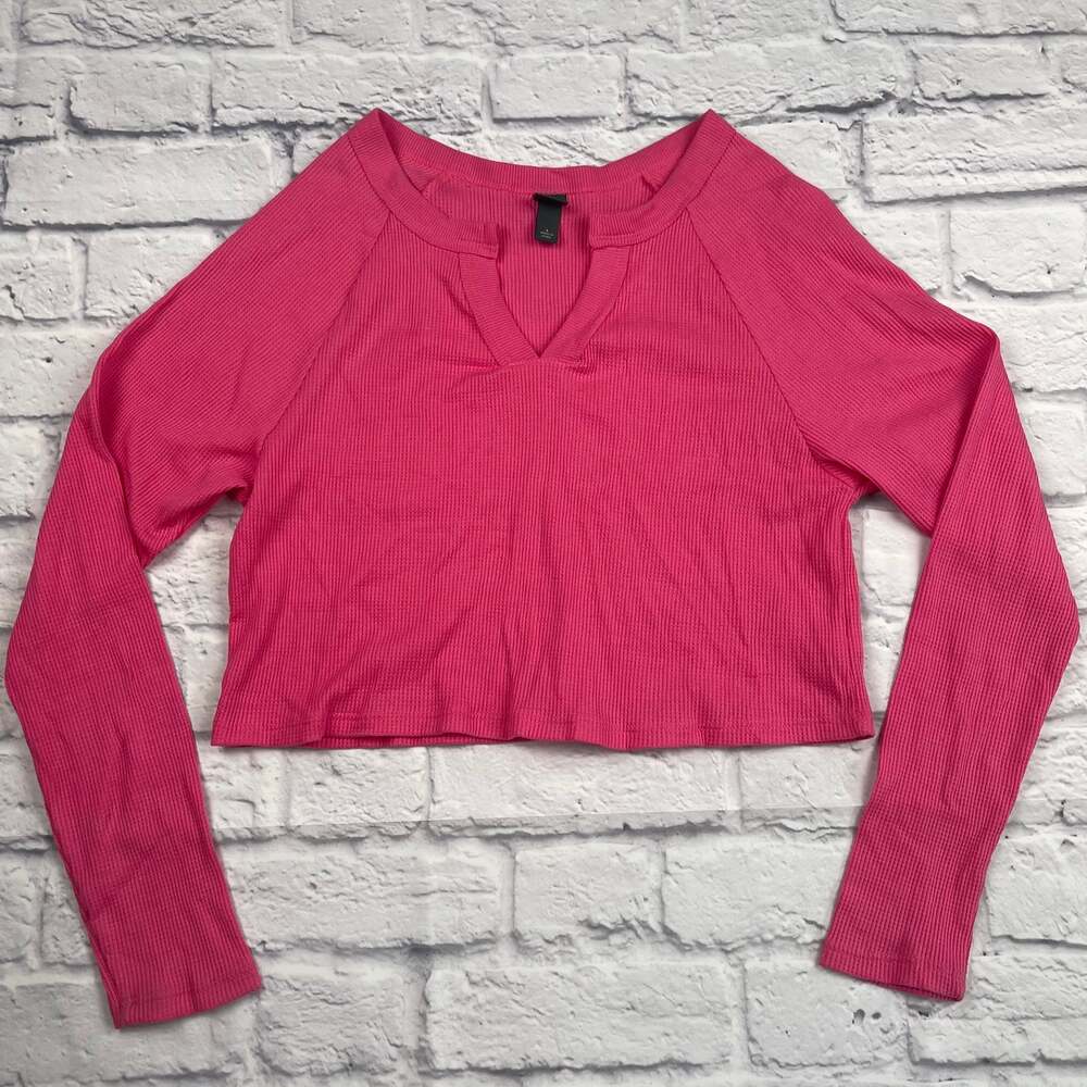 Wild Fable Hot Pink V-Neck Ribbed Crop Top Size Small